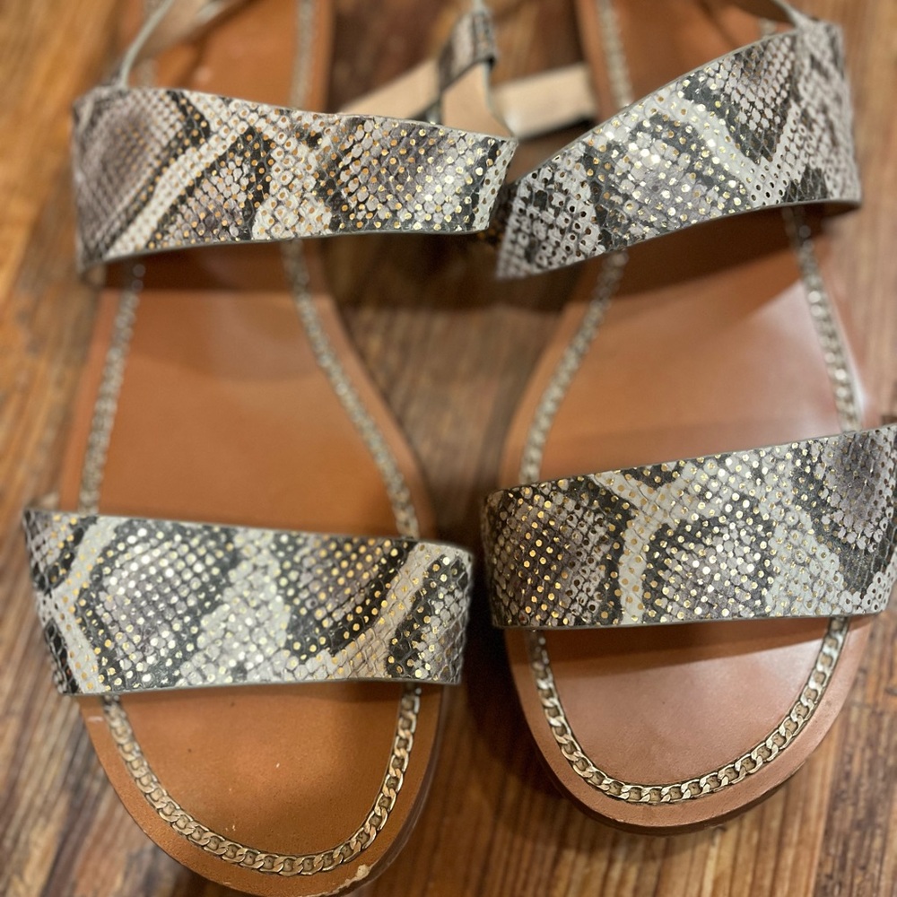 Vince Camuto Snake Print Sandals (natural gold and matte metal snake)